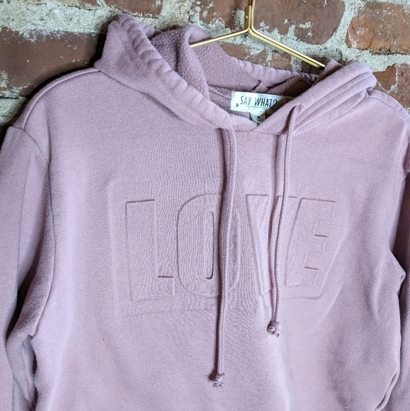 Say What? Medium Dusty Rose Cropped‎ "Love" Hoodie - Picture 1 of 10